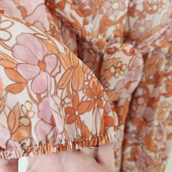 Ryegrass Floral Long-Sleeve Ruffled Dress Lightweight Flowy Cottagecore Coquette - Picture 6 of 13